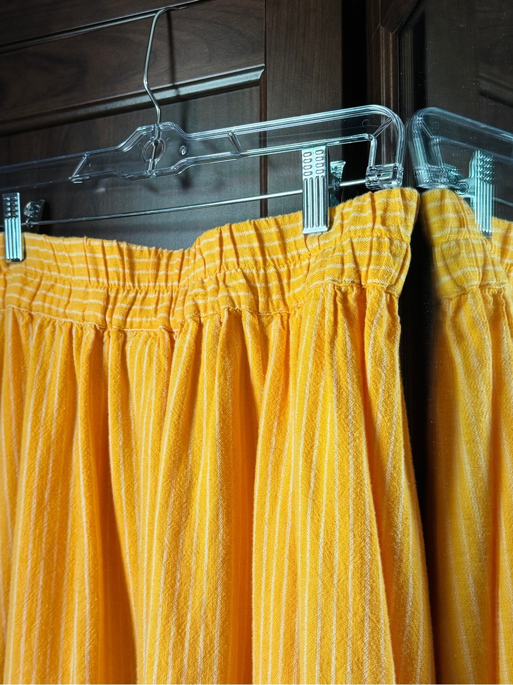 A New Day- Yellow White Striped A-Line Linen Midi Skirt